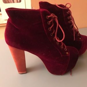 Jeffrey Campbell red velvet Lita Boots. Size 8.